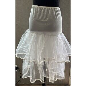 Vintage 70s Paramount NY Crinoline Petticoat Tiered Tulle Slip White Medium